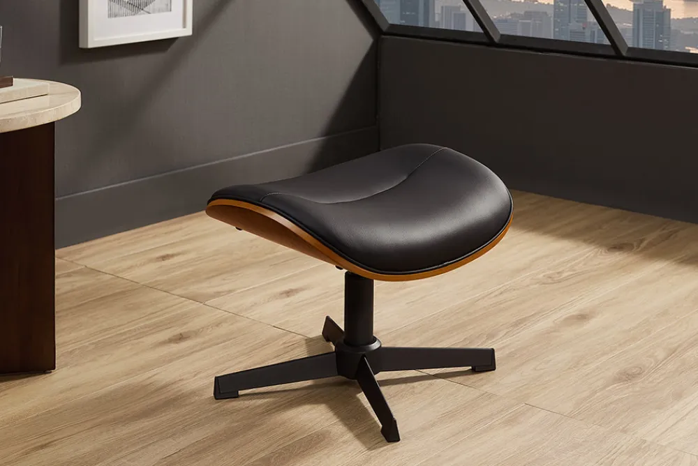 Riess-Ambiente Sitzhocker|Retro Möbel > Drehbarer Hocker VOGUE COMFORT schwarz Kunstleder braun Walnuss-Design