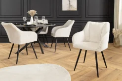 Riess-Ambiente Skandinavisch|Retro Möbel > Drehbarer Retro Stuhl AVIGNON beige Chenille schwarze Metallbeine