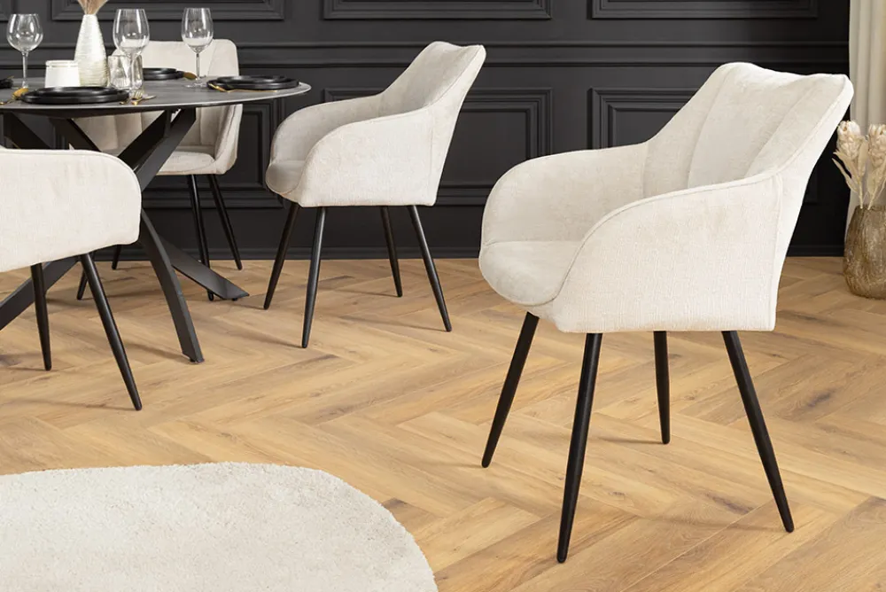 Riess-Ambiente Skandinavisch|Retro Möbel > Drehbarer Retro Stuhl AVIGNON beige Chenille schwarze Metallbeine