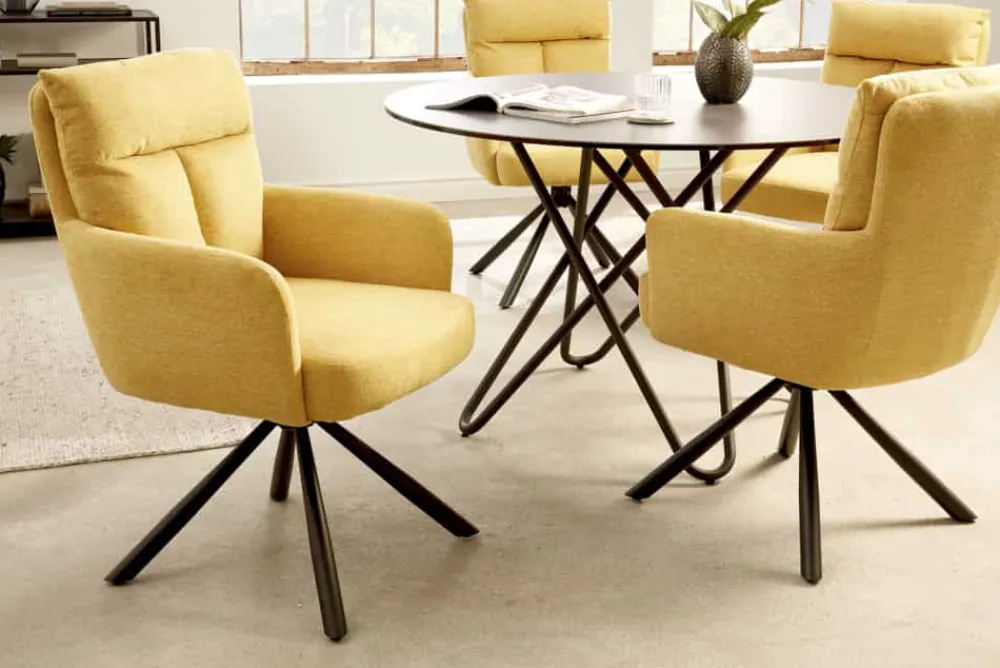 Riess-Ambiente Retro Möbel|Skandinavisch > Drehbarer Retro Stuhl BIG GEORGE senfgelb mit Armlehnen und Taschenfederkernpolsterung