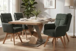 Riess-Ambiente Retro Möbel|Stühle > Drehbarer Retro Stuhl BIG GEORGE grün Cord Buchenholz Taschenfederkern mit Armlehnen