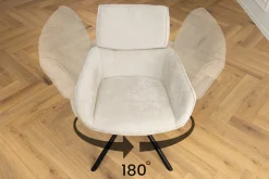 Riess-Ambiente Skandinavisch|Retro Möbel > Drehbarer Retro Stuhl UNIQUE champagner beige Chenille Metallbeine mit Armlehne