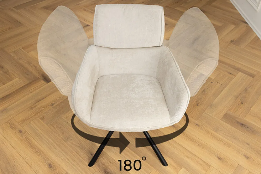 Riess-Ambiente Skandinavisch|Retro Möbel > Drehbarer Retro Stuhl UNIQUE champagner beige Chenille Metallbeine mit Armlehne