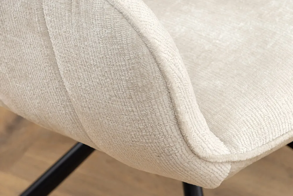 Riess-Ambiente Skandinavisch|Retro Möbel > Drehbarer Retro Stuhl UNIQUE champagner beige Chenille Metallbeine mit Armlehne