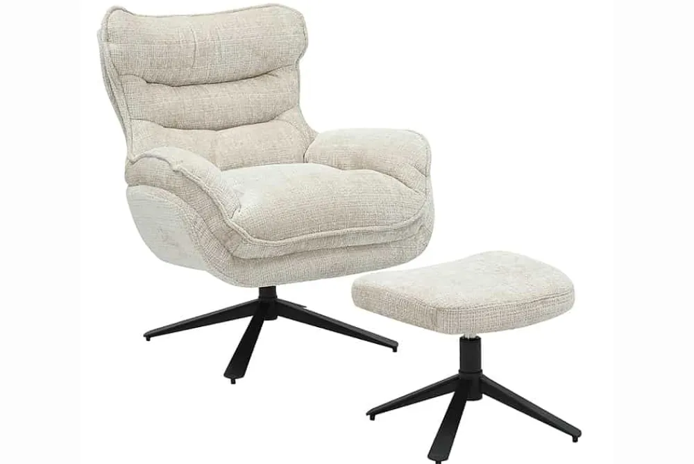 Riess-Ambiente Loungesessel|Sessel > Drehbarer Sessel CLOUD champagner beige Chenille schwarz Metall