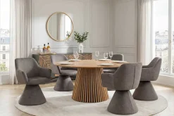 Riess-Ambiente Retro Möbel|Stühle > Drehbarer Stuhl AMBIENTO grau Vogue Velours Samt 180° mit Auto-Return Polsterstuhl