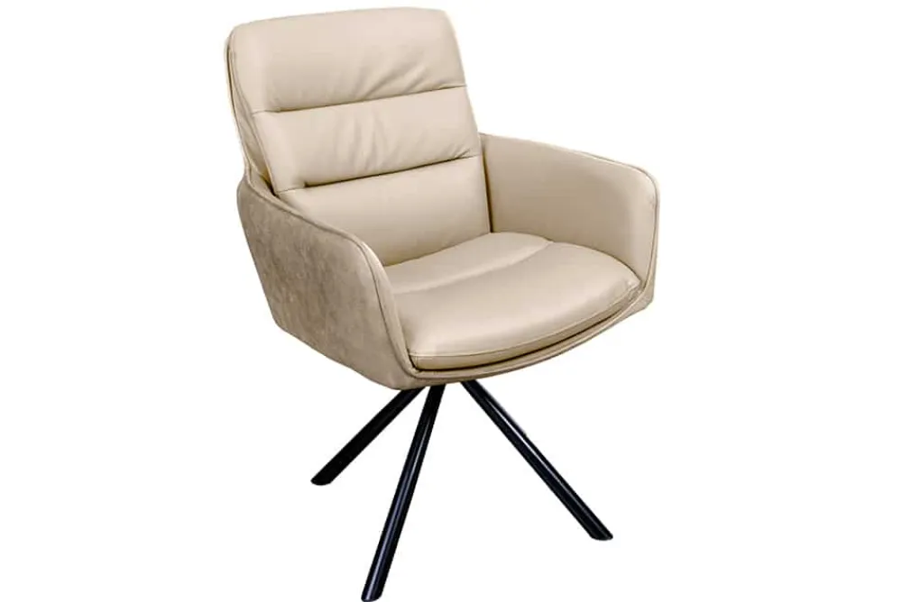 Riess-Ambiente Retro Möbel|Stühle > Drehbarer Stuhl BIG GEORGE beige Echtleder Microfaser mit Armlehne schwarze Metallbeine