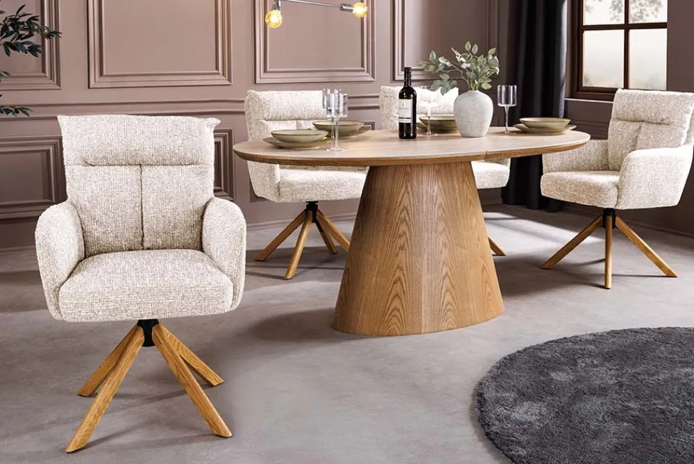 Riess-Ambiente Skandinavisch|Stühle > Drehbarer Stuhl BIG GEORGE champagner greige Strukturstoff Eichenholz mit Armlehne