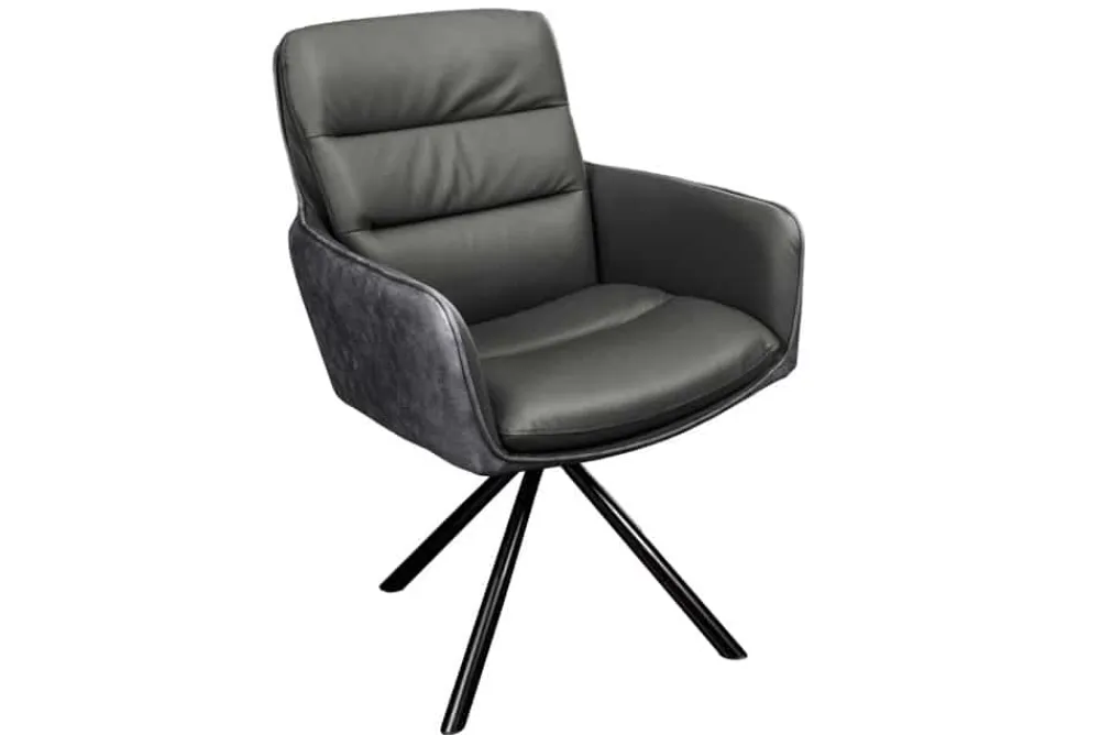Riess-Ambiente Retro Möbel|Stühle > Drehbarer Stuhl BIG GEORGE grau Echtleder Microfaser mit Armlehne schwarze Metallbeine