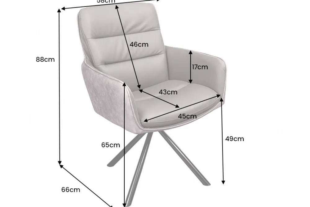 Riess-Ambiente Retro Möbel|Stühle > Drehbarer Stuhl BIG GEORGE grau Echtleder Microfaser mit Armlehne schwarze Metallbeine