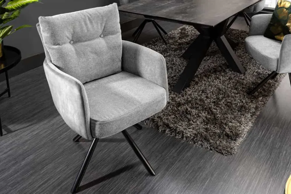 Riess-Ambiente Retro Möbel|Industrial Loft > Drehbarer Stuhl BIG GEORGE grau Samt Strukturstoff Armlehnenstuhl Taschenfederkern