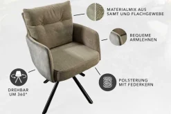 Riess-Ambiente Retro Möbel|Industrial Loft > Drehbarer Stuhl BIG GEORGE grün Samt Strukturstoff Armlehnenstuhl Taschenfederkern