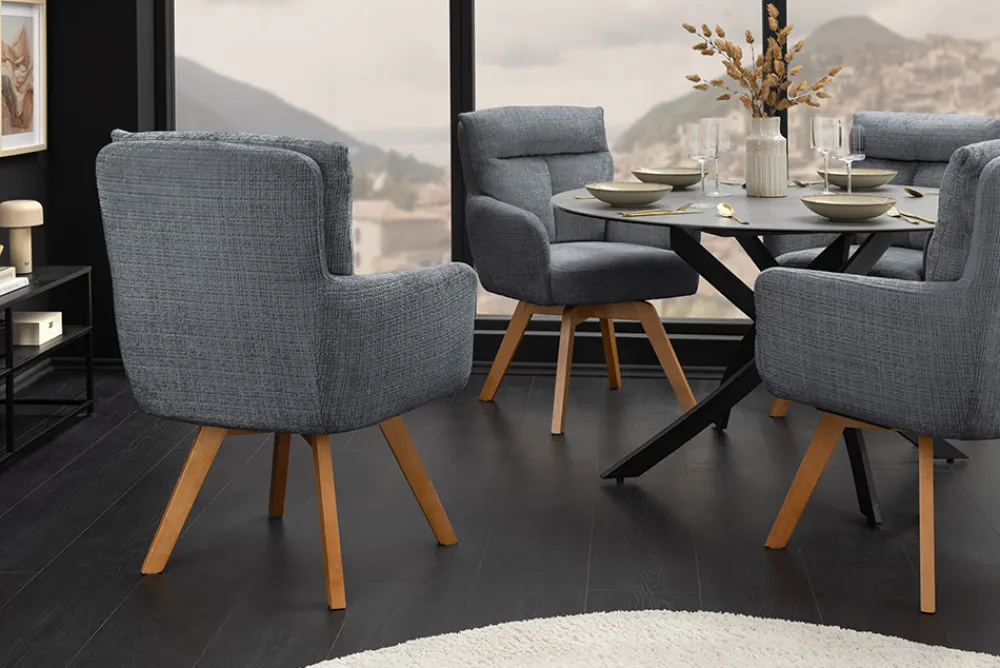 Riess-Ambiente Skandinavisch|Stühle > Drehbarer Stuhl BIG GEORGE grau Chenille Cremona natur Buchenholz mit Armlehnen