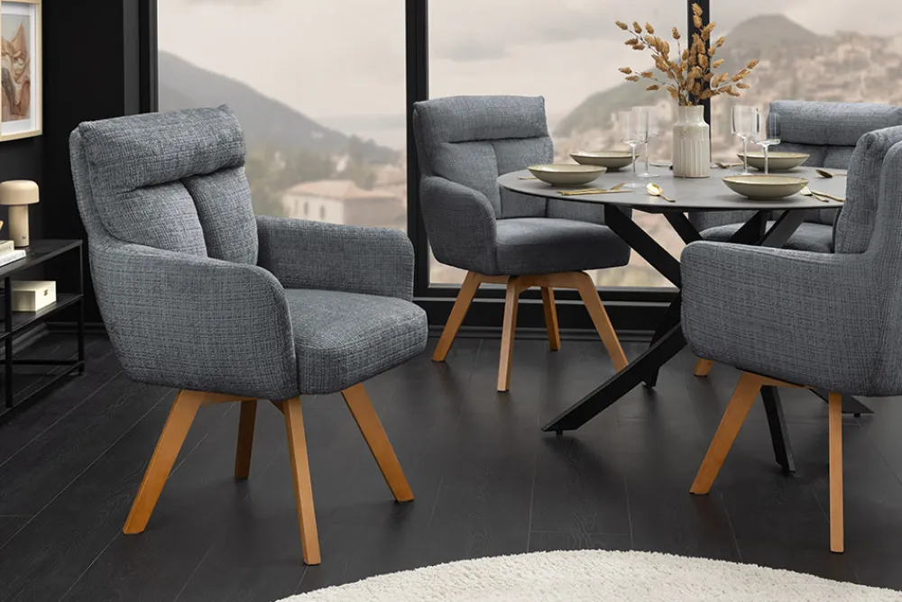 Riess-Ambiente Skandinavisch|Stühle > Drehbarer Stuhl BIG GEORGE grau Chenille Cremona natur Buchenholz mit Armlehnen