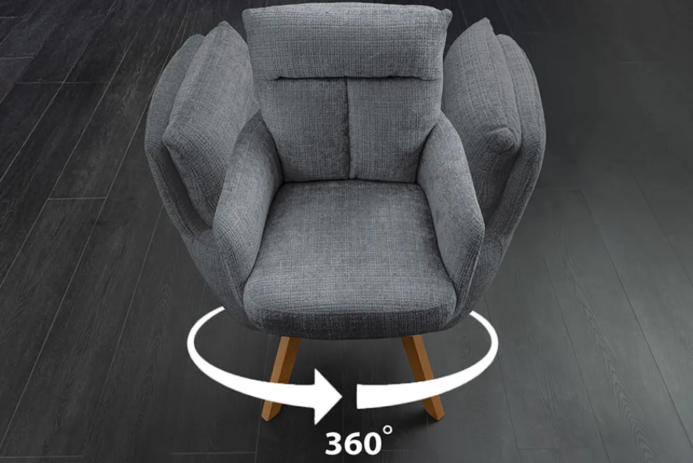 Riess-Ambiente Skandinavisch|Stühle > Drehbarer Stuhl BIG GEORGE grau Chenille Cremona natur Buchenholz mit Armlehnen