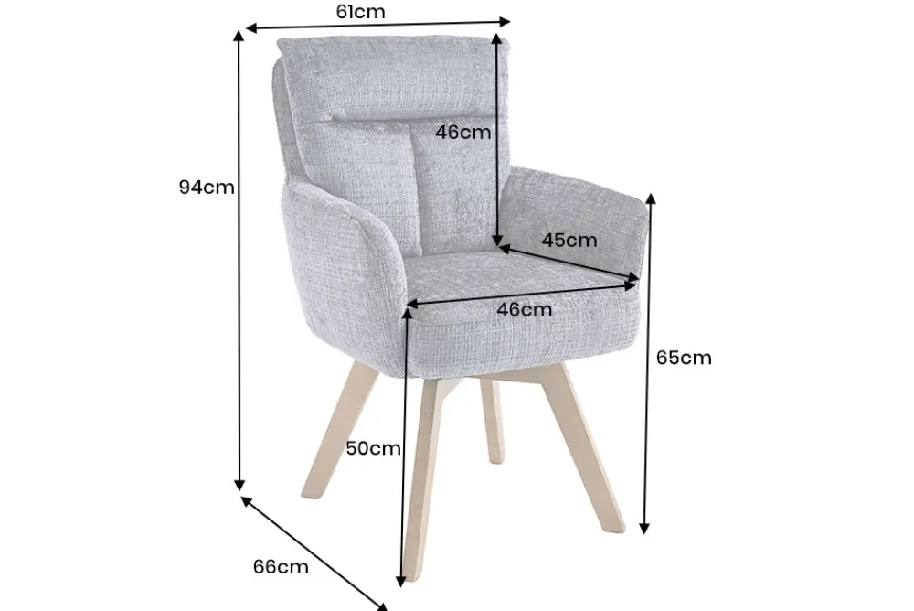 Riess-Ambiente Skandinavisch|Stühle > Drehbarer Stuhl BIG GEORGE grau Chenille Cremona natur Buchenholz mit Armlehnen