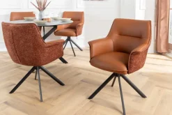 Riess-Ambiente Retro Möbel|Stühle > Drehbarer Stuhl LE GRAND cognac Echtleder Strukturstoff schwarzes Metallgestell