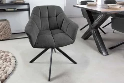 Riess-Ambiente Industrial Loft|Stühle > Drehbarer Stuhl PAPILLON anthrazit Strukturstoff mit Armlehne Ziersteppung schwarzes Gestell