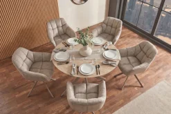 Riess-Ambiente Stühle > Drehbarer Stuhl PAPILLON beige Samt mit Armlehne champagner greige Metallgestell