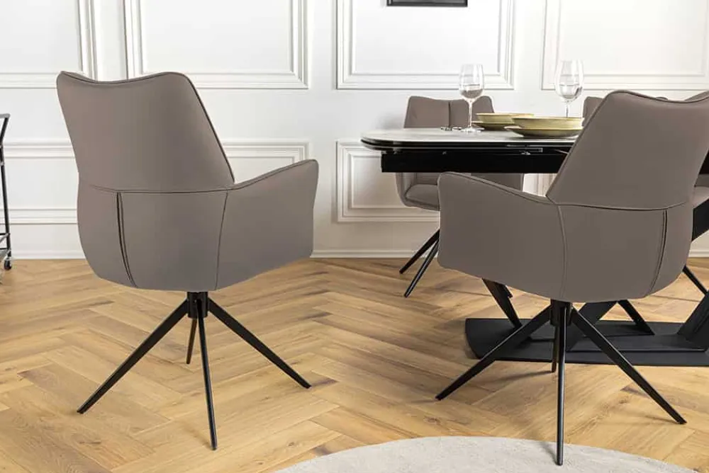 Riess-Ambiente Stühle > Drehbarer Stuhl PAPILLON braun Echtleder schwarz Metallgestell mit Armlehne