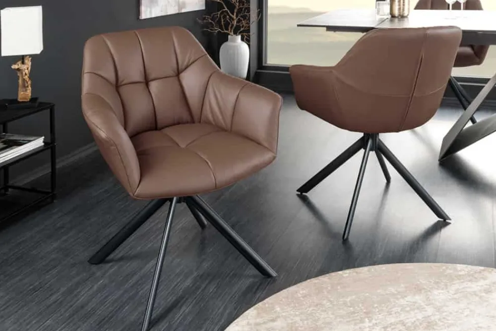 Riess-Ambiente Stühle > Drehbarer Stuhl PAPILLON brandy braun Echtleder mit Armlehne schwarzes Gestell
