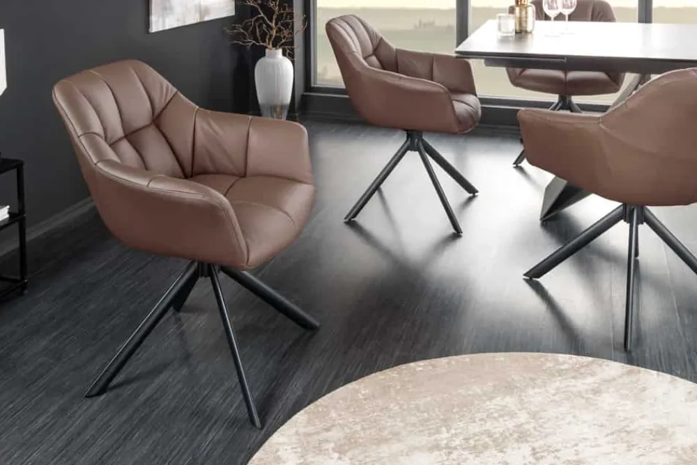 Riess-Ambiente Stühle > Drehbarer Stuhl PAPILLON brandy braun Echtleder mit Armlehne schwarzes Gestell
