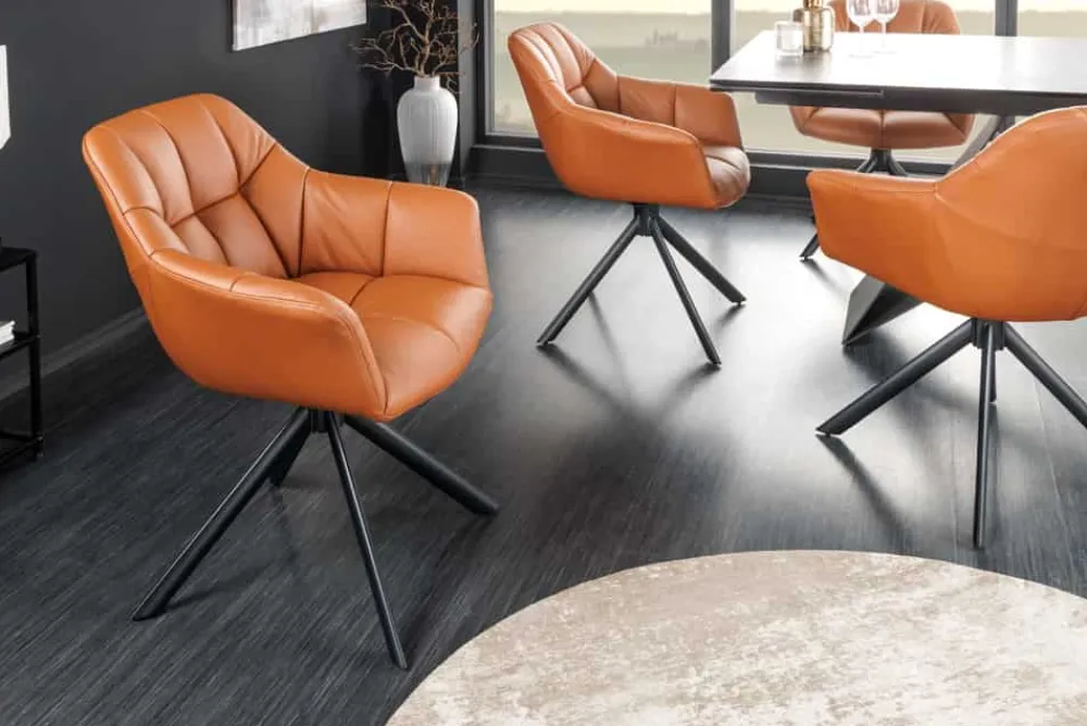 Riess-Ambiente Stühle > Drehbarer Stuhl PAPILLON cognac Echtleder mit Armlehne schwarzes Gestell