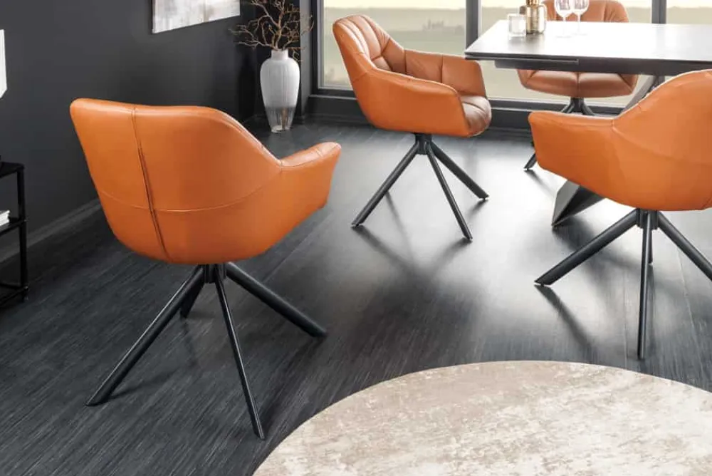Riess-Ambiente Stühle > Drehbarer Stuhl PAPILLON cognac Echtleder mit Armlehne schwarzes Gestell