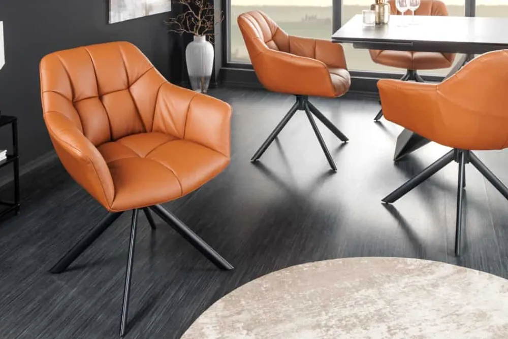 Riess-Ambiente Stühle > Drehbarer Stuhl PAPILLON cognac Echtleder mit Armlehne schwarzes Gestell