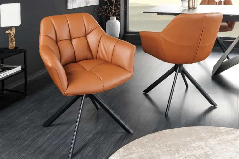 Riess-Ambiente Stühle > Drehbarer Stuhl PAPILLON cognac Echtleder mit Armlehne schwarzes Gestell