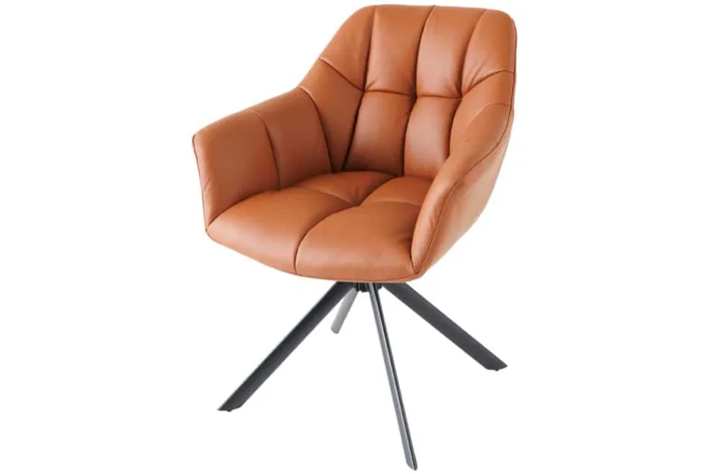 Riess-Ambiente Stühle > Drehbarer Stuhl PAPILLON cognac Echtleder mit Armlehne schwarzes Gestell