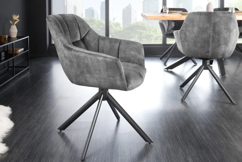 Riess-Ambiente Industrial Loft|Stühle > Drehbarer Stuhl PAPILLON grau Samt schwarze Metallbeine Armlehnen
