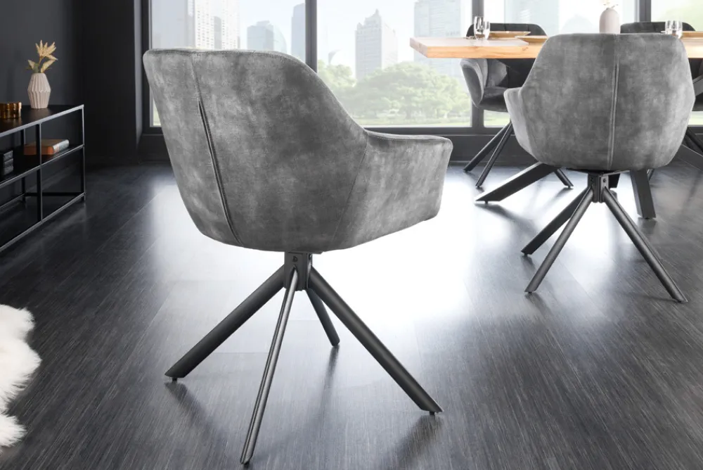 Riess-Ambiente Industrial Loft|Stühle > Drehbarer Stuhl PAPILLON grau Samt schwarze Metallbeine Armlehnen