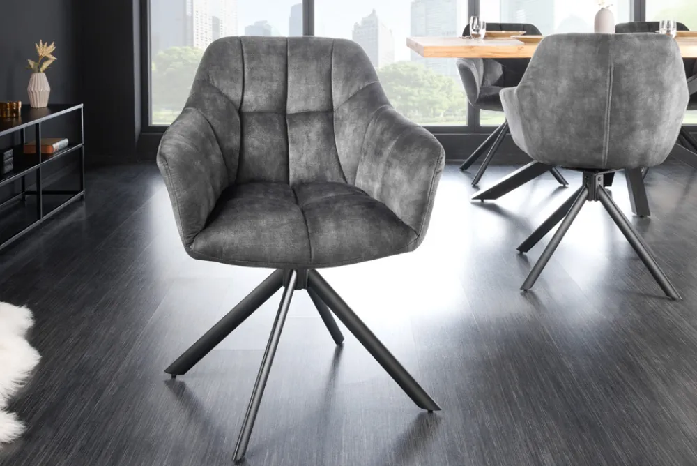 Riess-Ambiente Industrial Loft|Stühle > Drehbarer Stuhl PAPILLON grau Samt schwarze Metallbeine Armlehnen