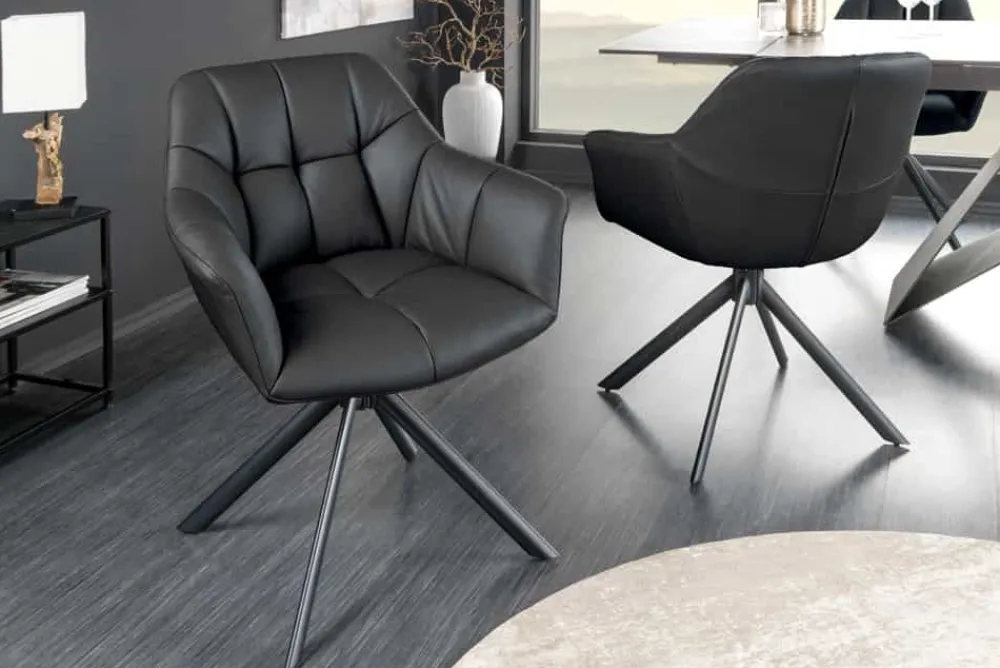 Riess-Ambiente Stühle > Drehbarer Stuhl PAPILLON schwarz Echtleder mit Armlehne schwarzes Gestell