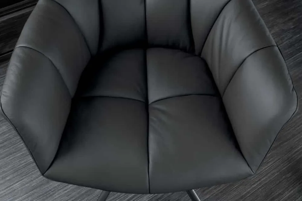 Riess-Ambiente Stühle > Drehbarer Stuhl PAPILLON schwarz Echtleder mit Armlehne schwarzes Gestell