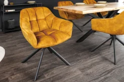 Riess-Ambiente Retro Möbel|Industrial Loft > Drehbarer Stuhl PAPILLON senfgelb Samt schwarze Metallbeine Armlehnen
