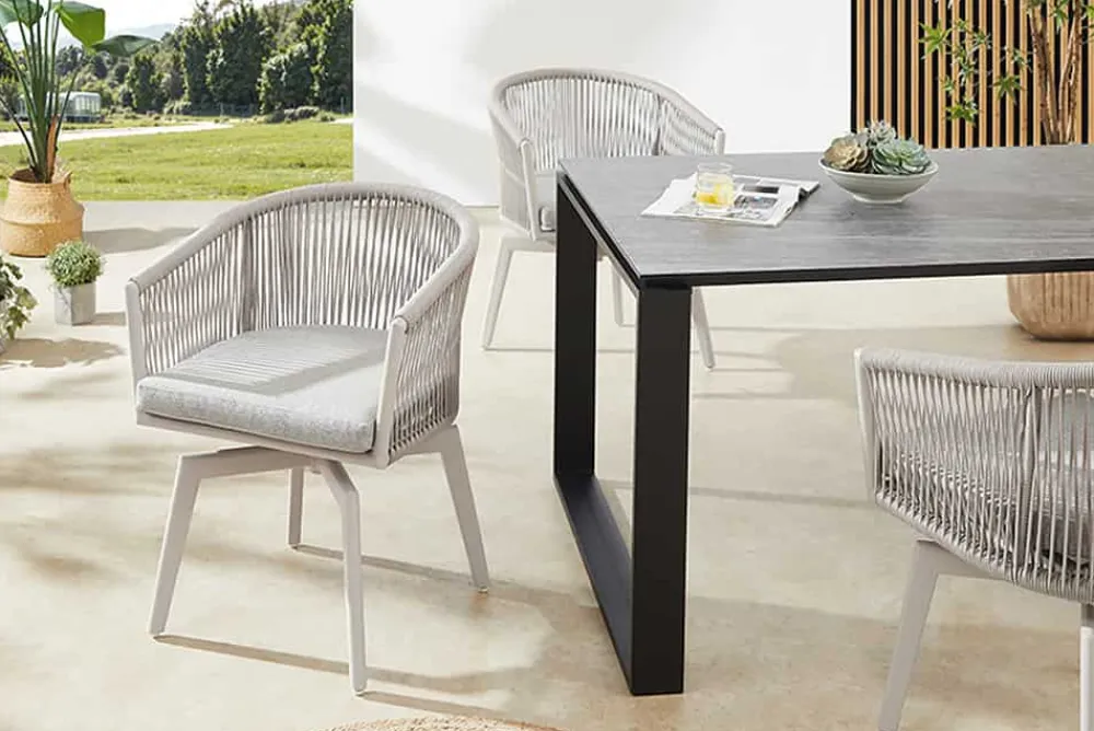 Riess-Ambiente Haus & Garten|Stühle > Drehbarer Stuhl ROPE greige Aluminium Gartensessel inkl. Kissen In- und Outdoor