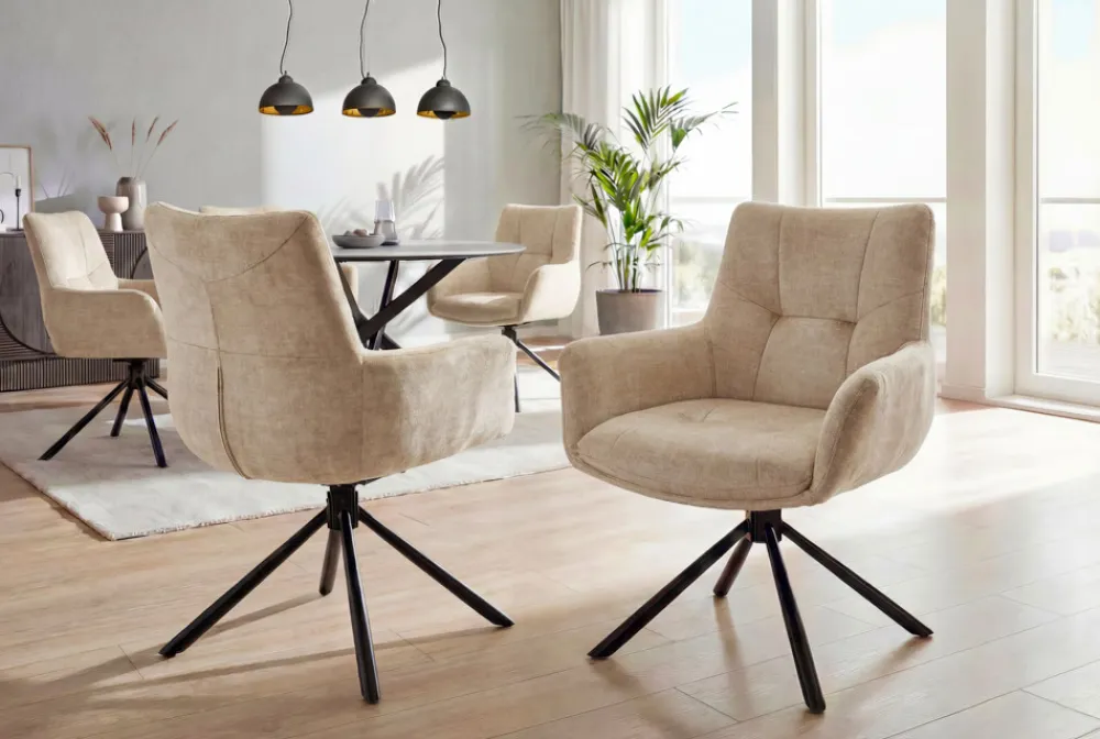 Riess-Ambiente Stühle|Samt Möbel > Drehbarer Stuhl SIGNATURE beige Vogue Velours Samt Taschenfederkern schwarz Metall