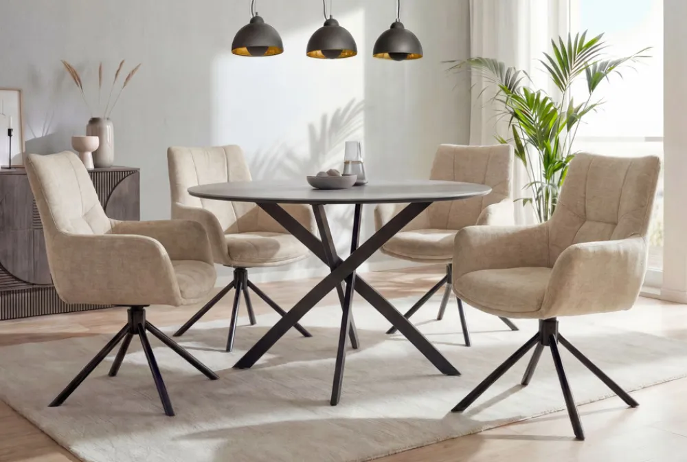 Riess-Ambiente Stühle|Samt Möbel > Drehbarer Stuhl SIGNATURE beige Vogue Velours Samt Taschenfederkern schwarz Metall