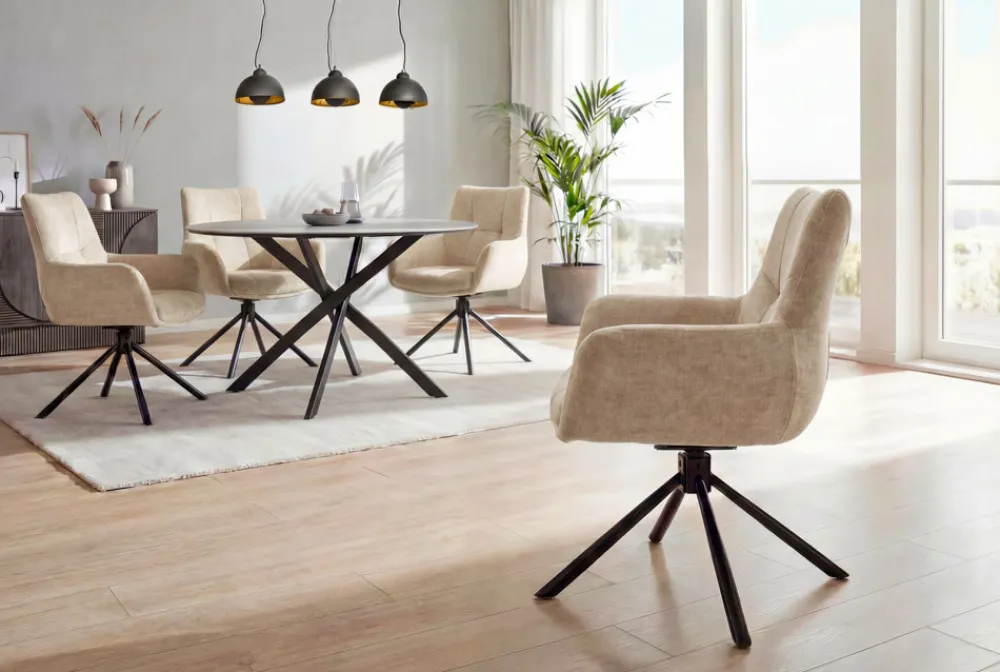 Riess-Ambiente Stühle|Samt Möbel > Drehbarer Stuhl SIGNATURE beige Vogue Velours Samt Taschenfederkern schwarz Metall