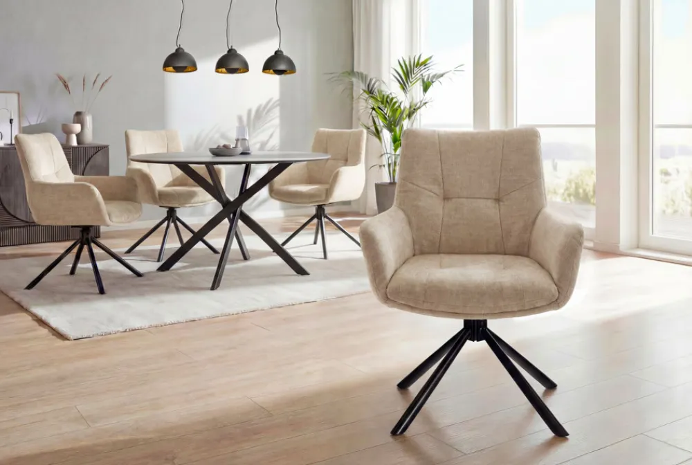 Riess-Ambiente Stühle|Samt Möbel > Drehbarer Stuhl SIGNATURE beige Vogue Velours Samt Taschenfederkern schwarz Metall