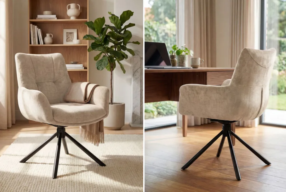 Riess-Ambiente Stühle|Samt Möbel > Drehbarer Stuhl SIGNATURE beige Vogue Velours Samt Taschenfederkern schwarz Metall