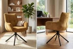 Riess-Ambiente Stühle|Samt Möbel > Drehbarer Stuhl SIGNATURE senfgelb Vogue Velours Samt Taschenfederkern schwarz Metall