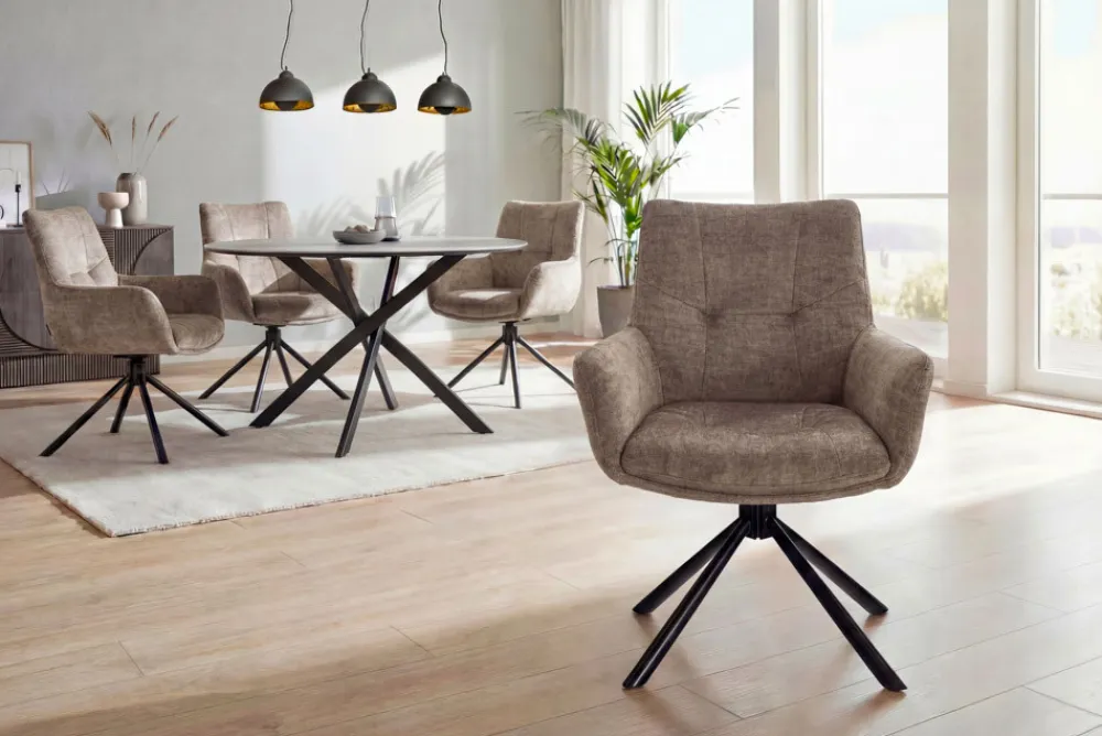 Riess-Ambiente Stühle|Samt Möbel > Drehbarer Stuhl SIGNATURE taupe Vogue Velours Samt Taschenfederkern schwarz Metall
