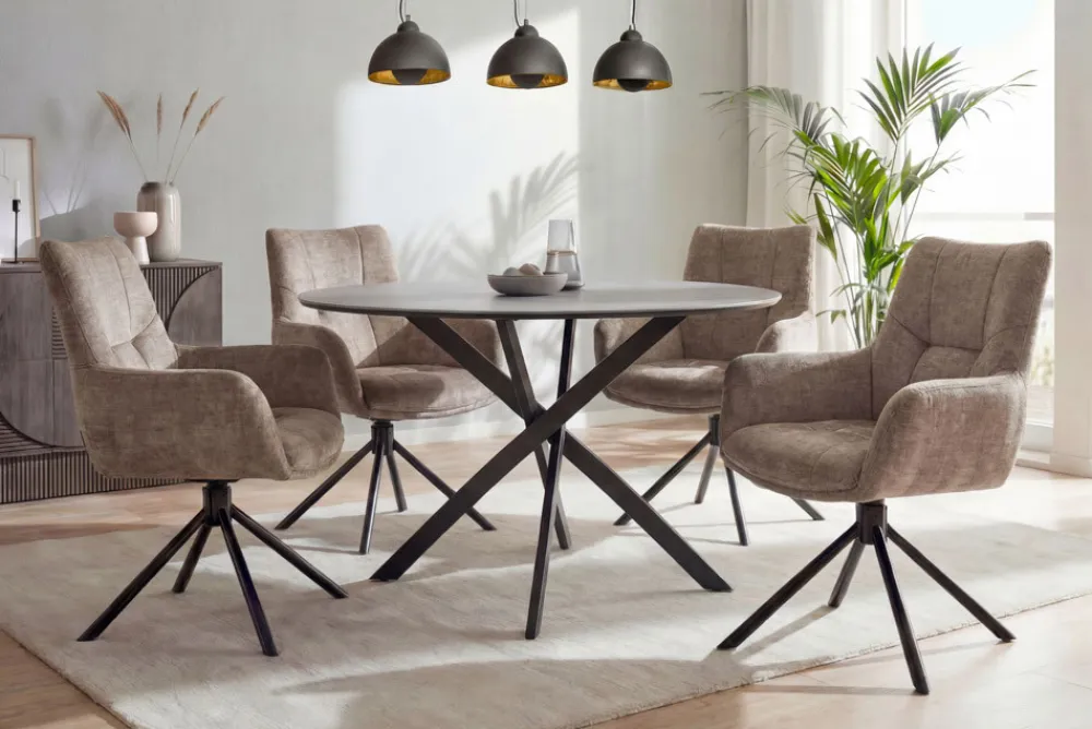 Riess-Ambiente Stühle|Samt Möbel > Drehbarer Stuhl SIGNATURE taupe Vogue Velours Samt Taschenfederkern schwarz Metall