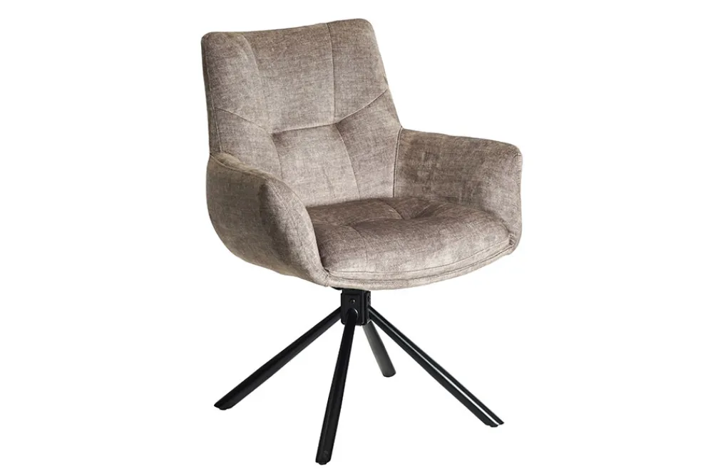 Riess-Ambiente Stühle|Samt Möbel > Drehbarer Stuhl SIGNATURE taupe Vogue Velours Samt Taschenfederkern schwarz Metall