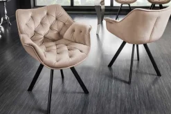 Riess-Ambiente Skandinavisch|Retro Möbel > Drehbarer Stuhl THE DUTCH COMFORT greige Samt mit Armlehnen Modern Design