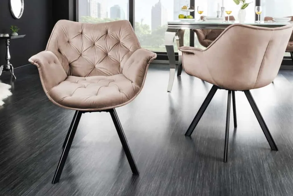 Riess-Ambiente Skandinavisch|Retro Möbel > Drehbarer Stuhl THE DUTCH COMFORT greige Samt mit Armlehnen Modern Design