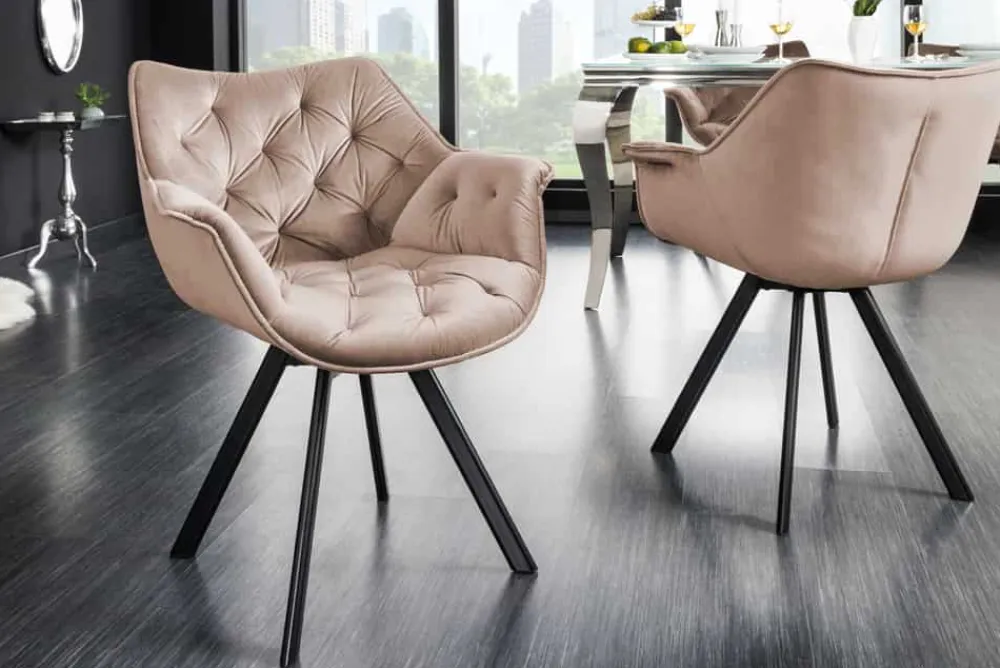 Riess-Ambiente Skandinavisch|Retro Möbel > Drehbarer Stuhl THE DUTCH COMFORT greige Samt mit Armlehnen Modern Design